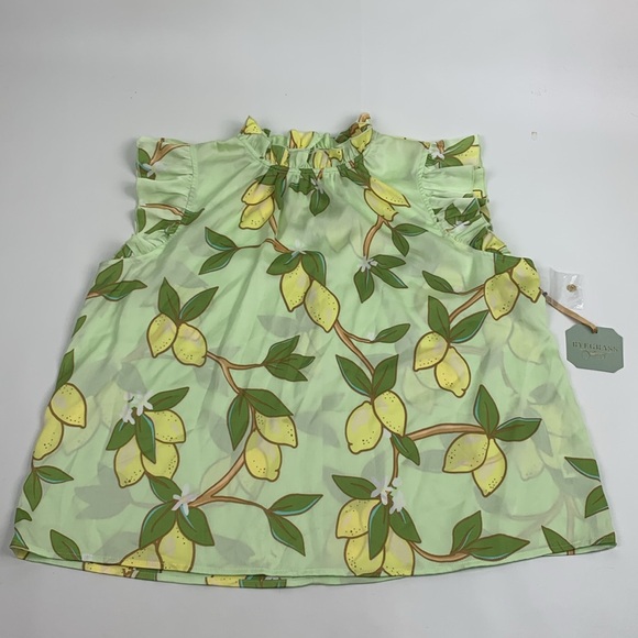 Ryegrass Lemon Print Ruffle Sleeve Top Size Large Green Yellow New NWT - Picture 10 of 11